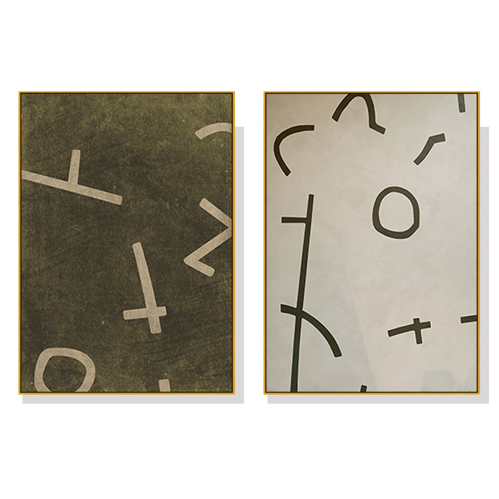 V207-2040-88979-00 Wall Art 50cmx70cm Neutral Composition 2 Sets Gold Frame Canvas - Image 1