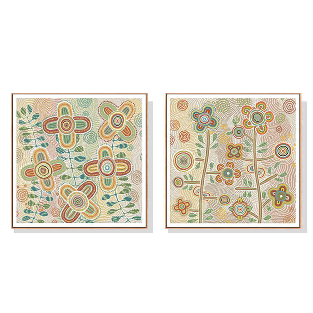 V207-2109-89655-00 Wall Art 70cmx70cm Lovely Pattern II 2 Sets Wood Frame Canvas - Image 1
