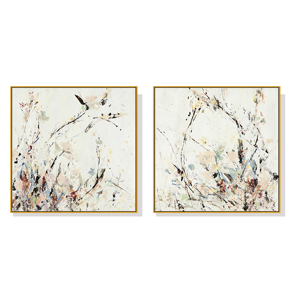 V207-21211-97530-00 Wall Art 40cmx40cm Afternoon Walk 2 Sets Gold Frame Canvas - Image 1