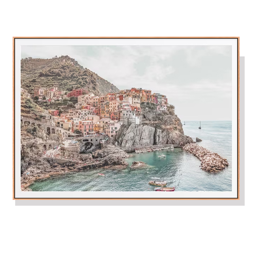 V207-21343-96728-00 Wall Art 100cmx150cm Italy Cinque Terre Wood Frame Canvas - Image 1