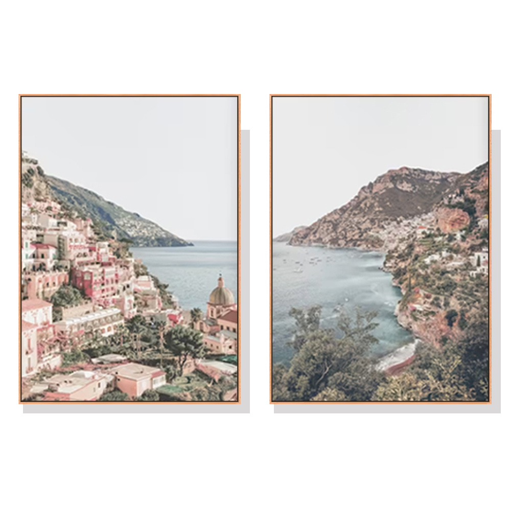 V207-21412-96722-00 Wall Art 80cmx120cm Italy Positano 2 Sets Wood Frame Canvas - Image 1