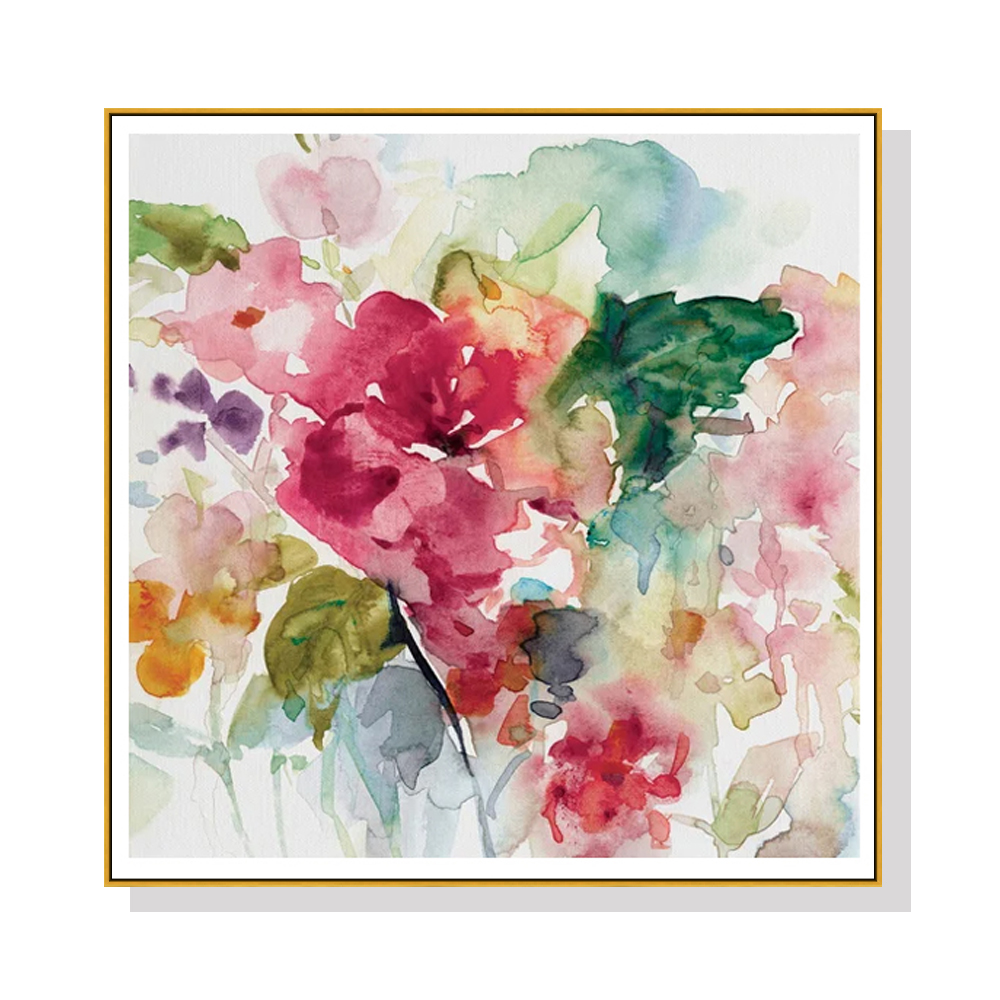 V207-2173-91381-00 Wall Art 80cmx80cm Floral Brunch Gold Frame Canvas - Image 1