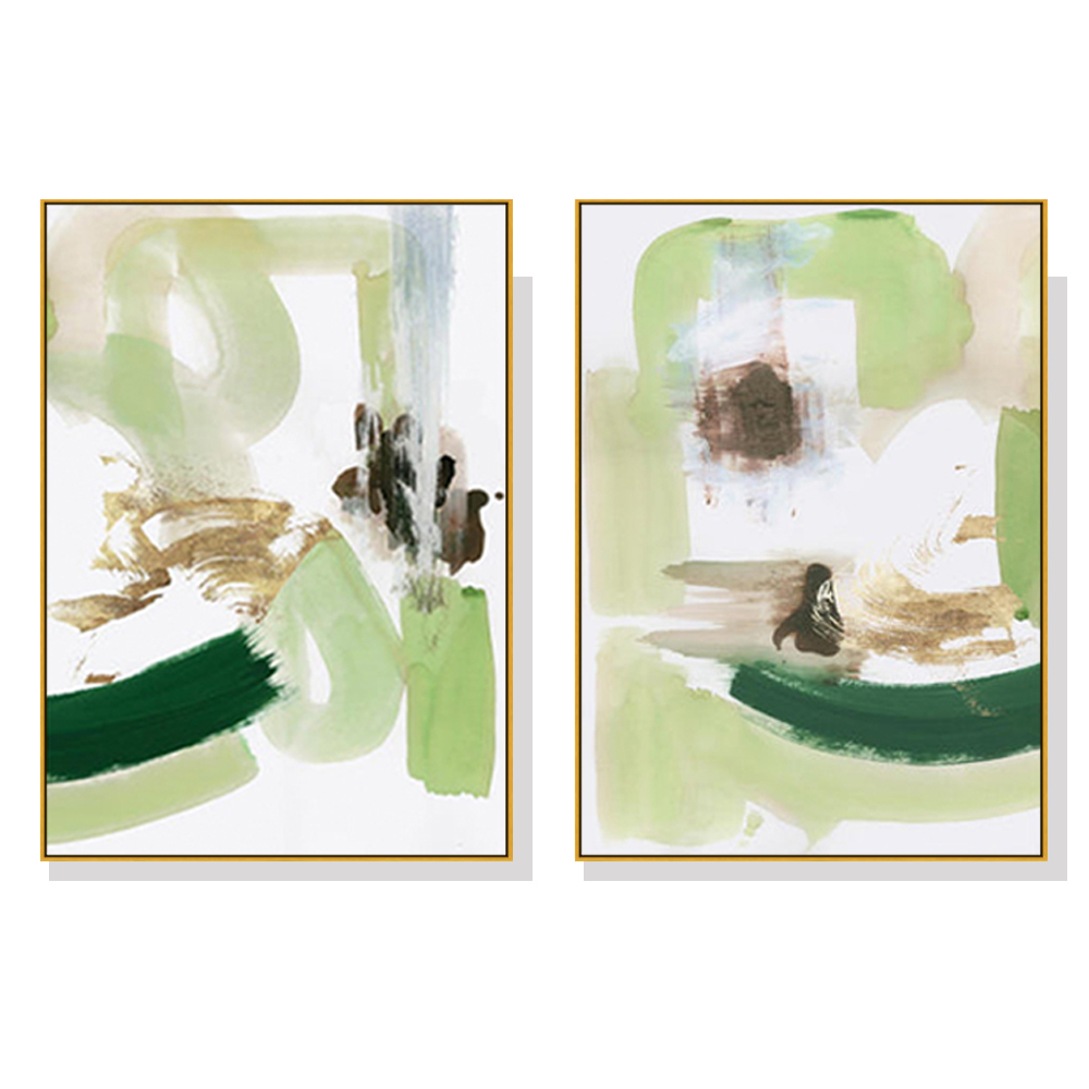 V207-22214-97328-00 Wall Art 100cmx150cm Abstract Green Mint 2 Sets Gold Frame Canvas - Image 1
