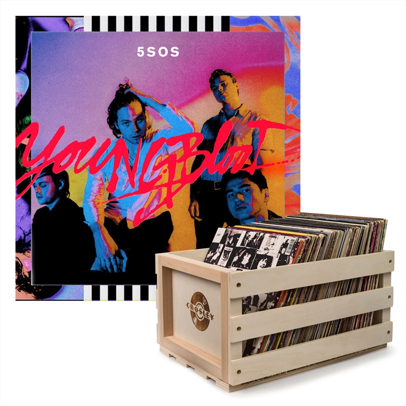 V210-2859605-202503071853-00 Crosley Record Storage Crate & 5 Seconds Of Summer Youngblood - Vinyl Album Bundle - Image 1