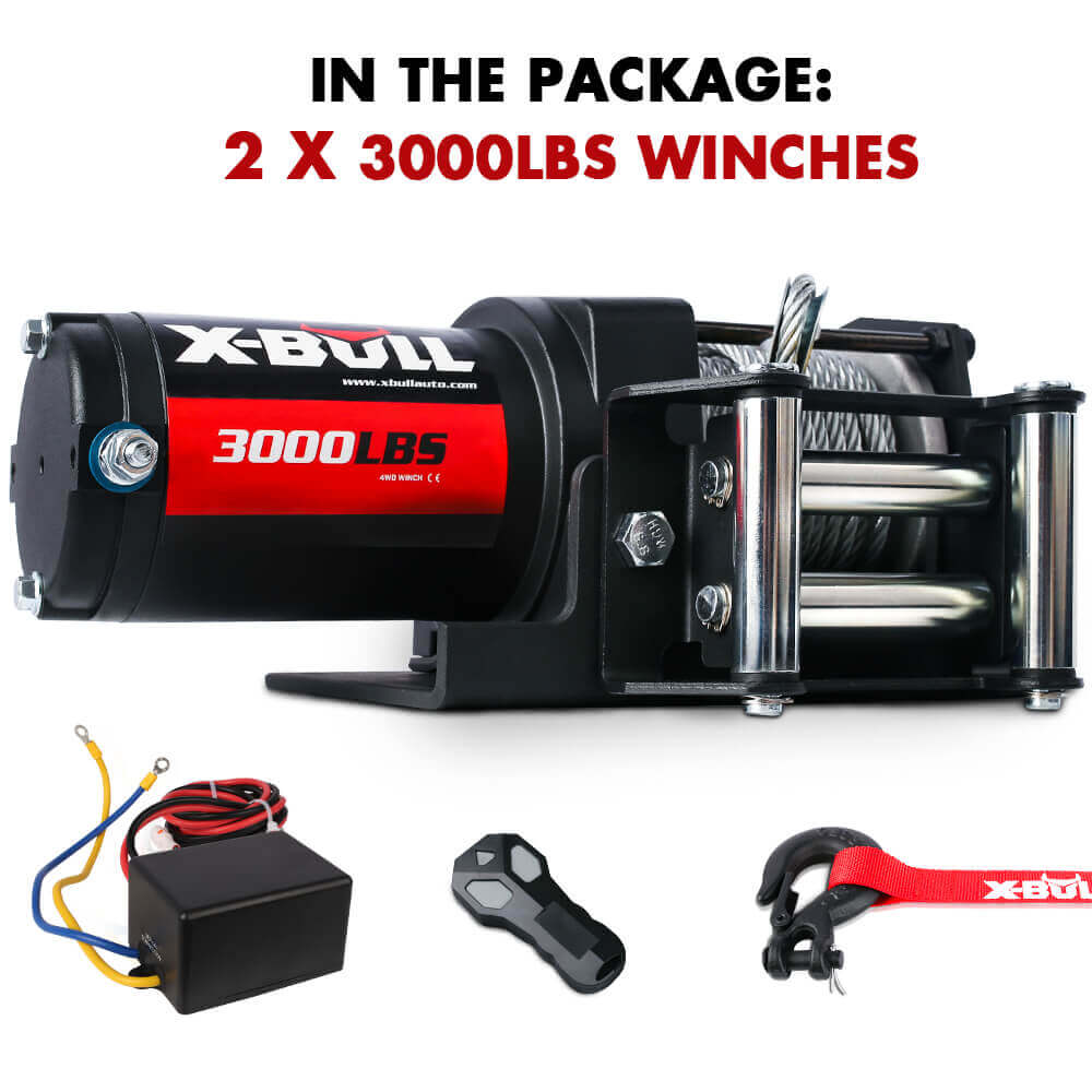 V211-AUEB-AXEW001-2-144296-04 X-BULL Electric Winch 3000lbs Steel Wire Cable 12V Boat ATV UTV Winch Trailer 2 Units - Image 1