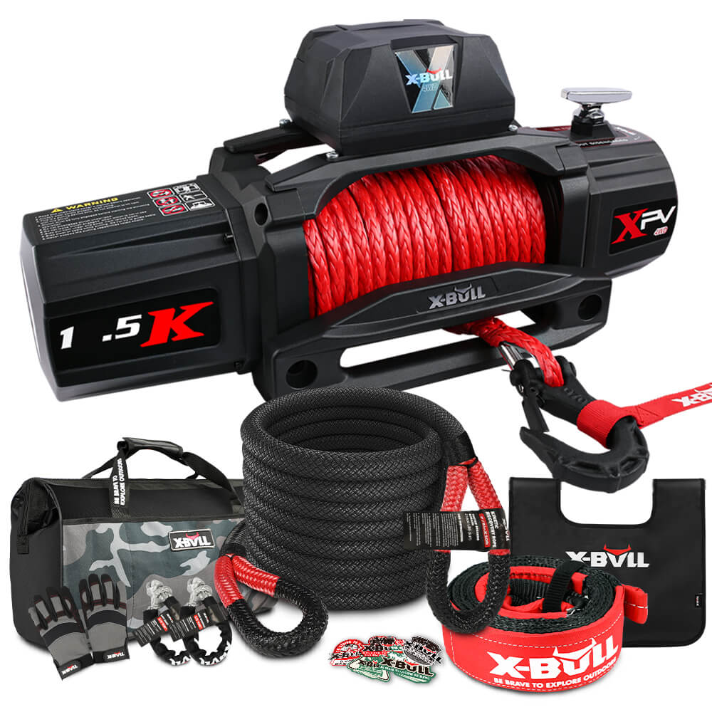 V211-AUEB-AXEW016XBRK013-97305-00 X-BULL 4WD Recovery Kit Kinetic Recovery Rope With 14500LBS Electric Winch 12V Winch 4WD 4X4 Offroad - Image 1