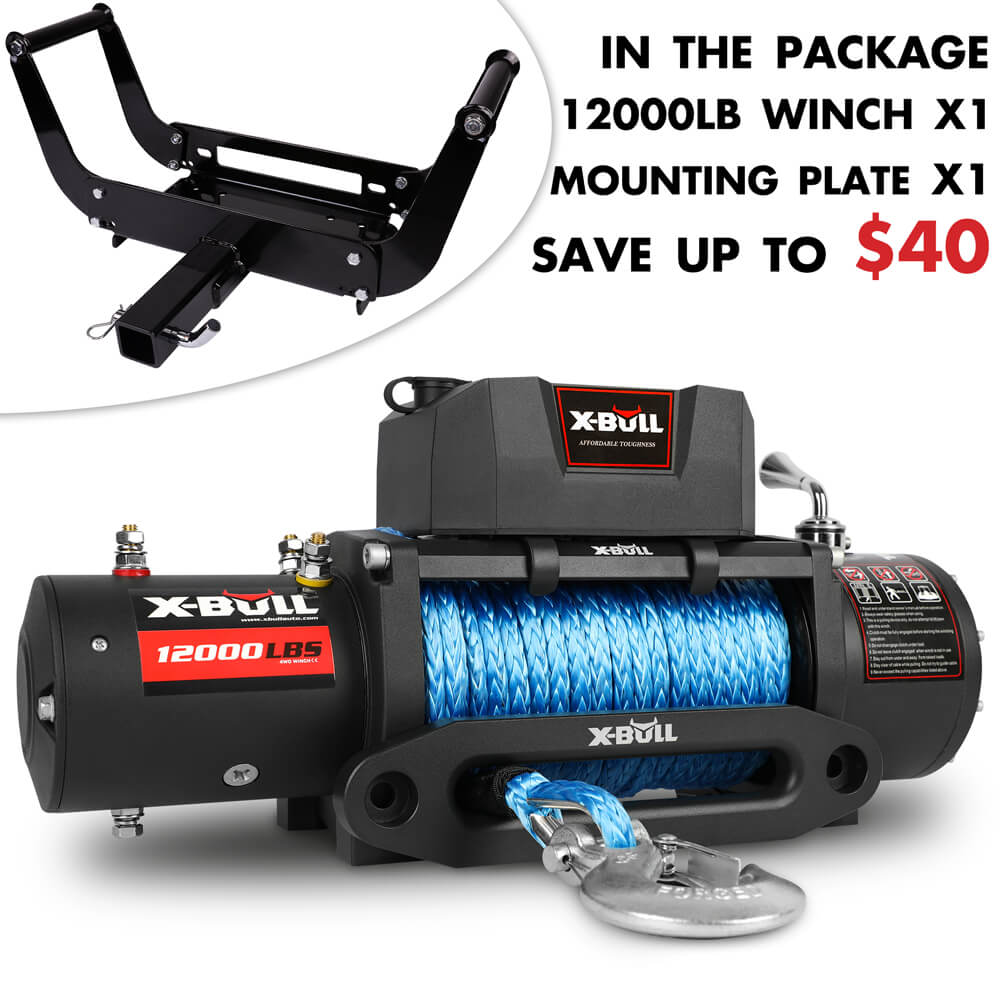 V211-AUEB-XBEW006WP009-89588-00 X-BULL 4x4 Electric Winch 12V 12000LBS synthetic rope 4WD Car with winch mounting plate - Image 1