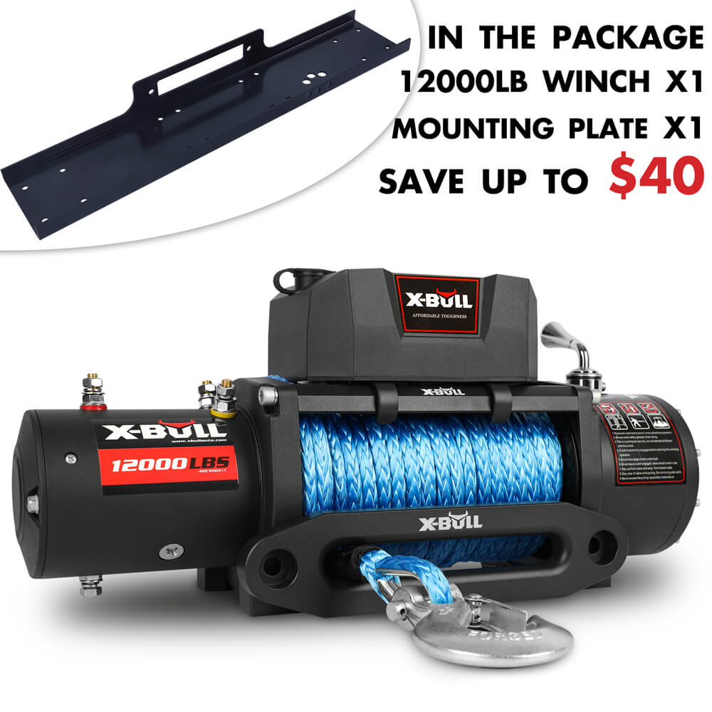 V211-AUEB-XBEW006WP010-89587-00 X-BULL 12000LBS Electric Winch 12V 4x4 synthetic rope 4WD Car with winch mounting plate - Image 1