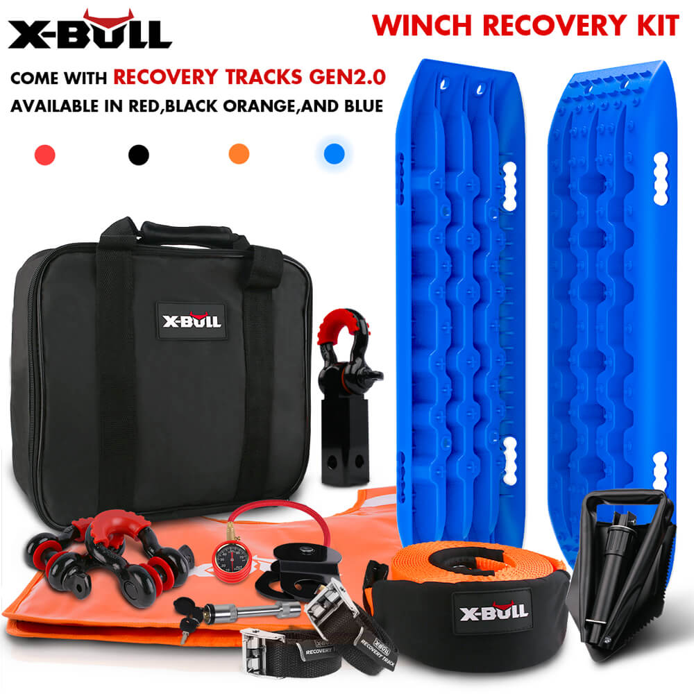 V211-AUEB-XBRK011ST005V-155271-00 X-BULL Winch Recovery Kit Snatch Strap Off Road 4WD with Recovery Tracks Gen 2.0 Boards Blue - Image 1