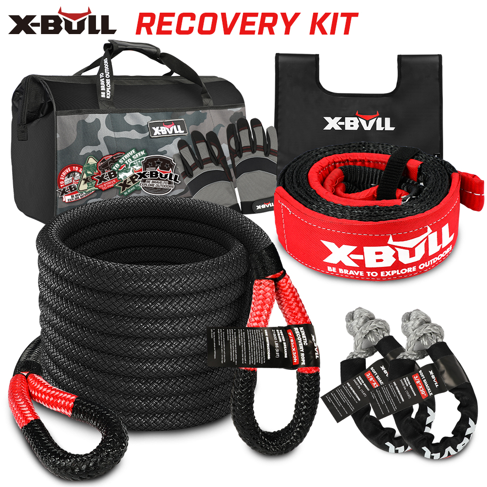 V211-AUEB-XBRK013-78765-00 X-BULL Recovery Kit 4X4 Off-Road Kinetic Rope Snatch Strap Winch Damper 4WD13PCS - Image 1