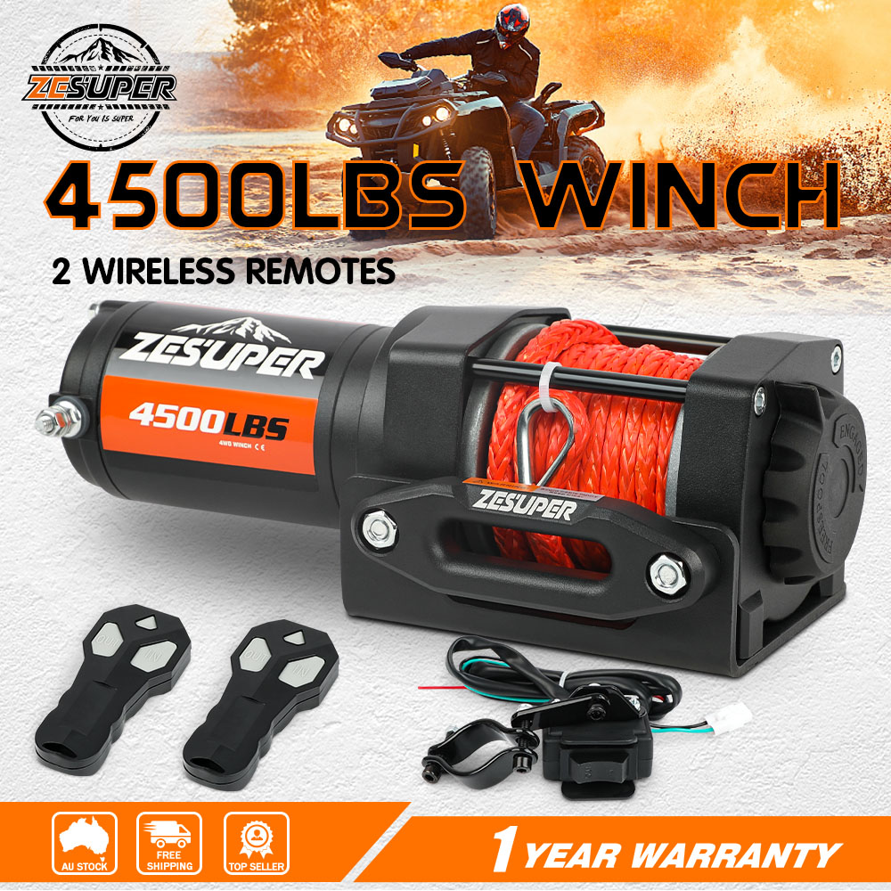 V211-AUEB-ZEEW002-84320-00 ZESUPER 12V Winch 4500LBS Electric Winch ATV Winch Synthetic Rope BOAT Trailer - Image 1