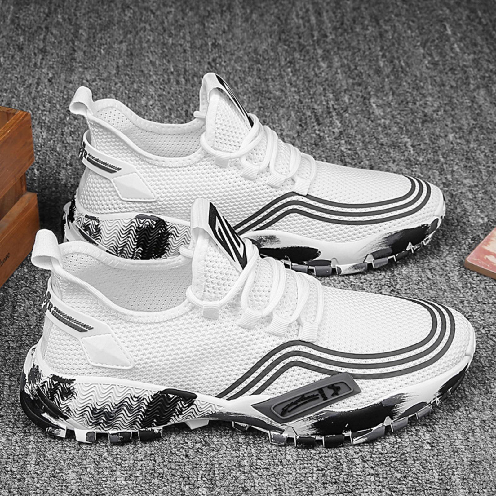 V213-SNK001-A-G-WHT39-hqjNzdE-00 Men's Athletic Running Tennis Shoes Outdoor Sports Jogging Sneakers Walking Gym (White US 7=EU 39) - Image 1