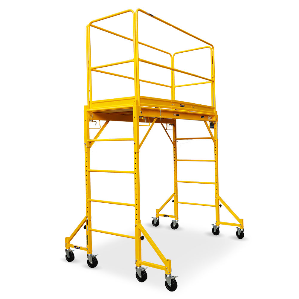 V219-BAMOTL04A-225722-00 Baumr-AG 1.9 x 0.8 x 1.8m Adjustable Mobile Scaffold Platform, Guard Rail, Outrigger Wheel Set, Trapdoor Hatch - Image 1