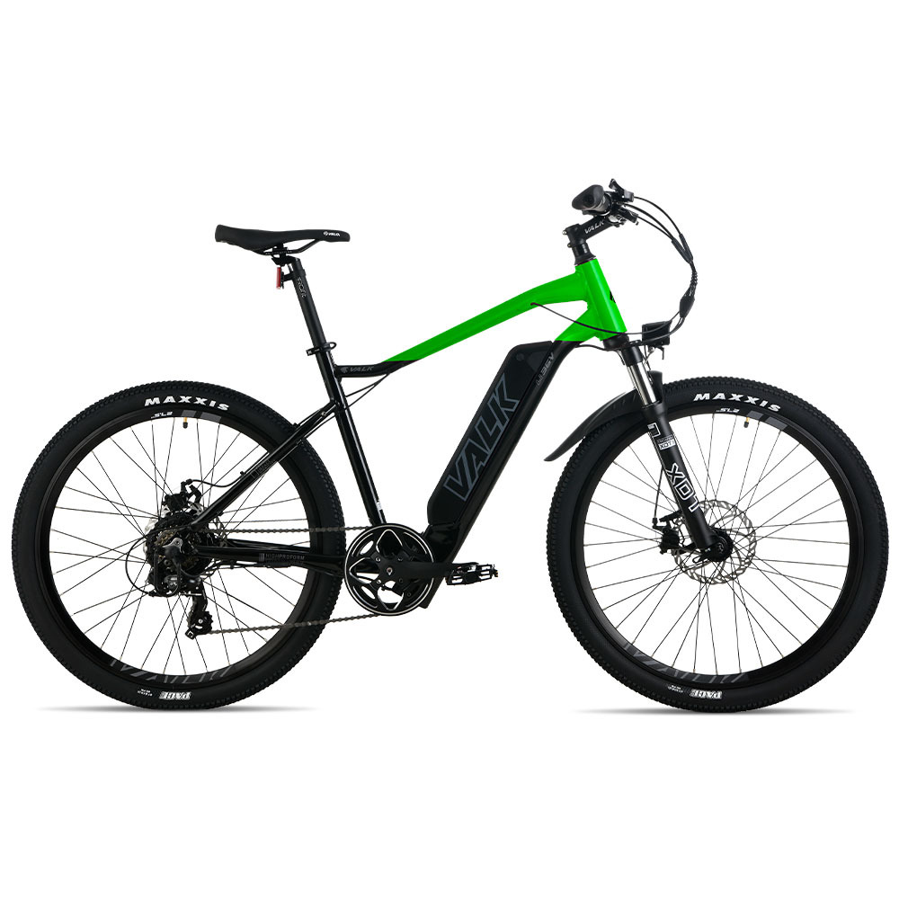 V219-BIKEMBVAM75A-225462-00 VALK MX7 Electric Bike, Medium frame Mountain ebike, Black and Lime Green - Image 1