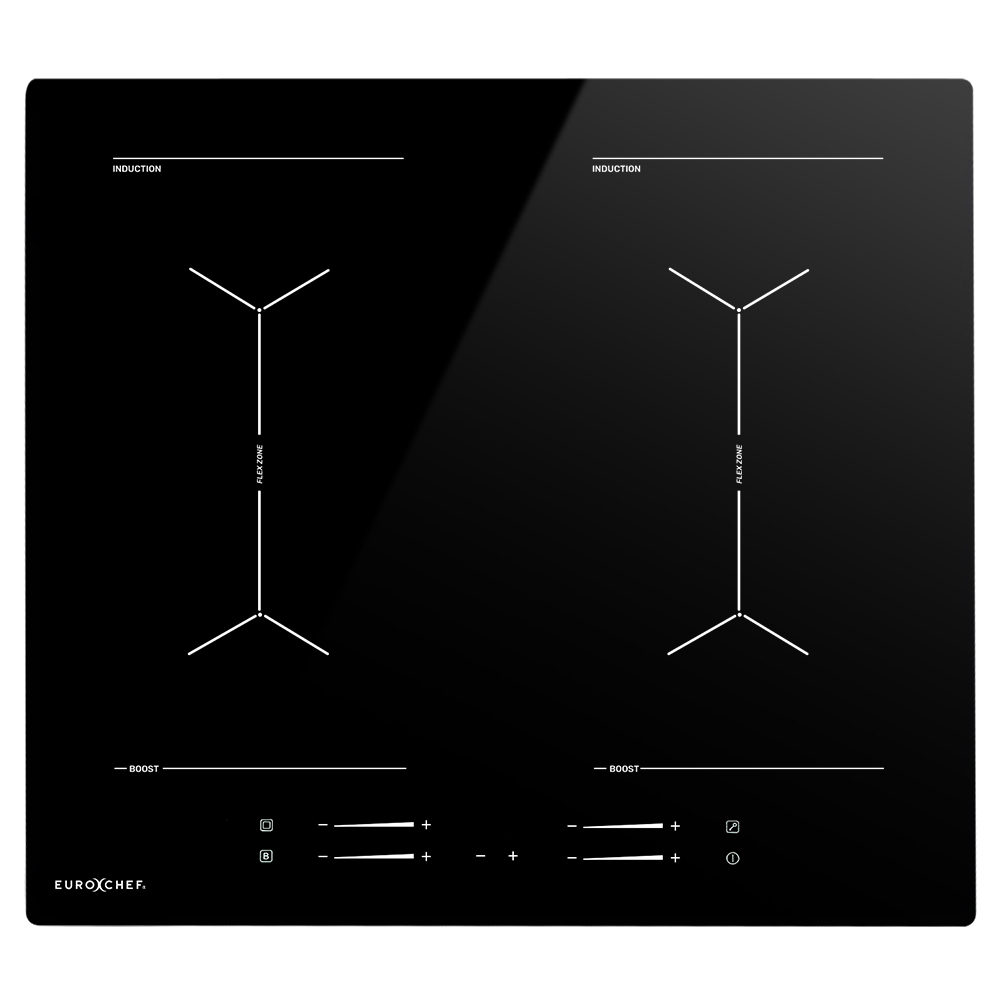 V219-COKICTEC642A-225445-00 EuroChef 60cm 4 Zone Induction Cooktop, 7200W Electric, Dual Link Bridged Zone Hobs, Touch Controls - Image 1