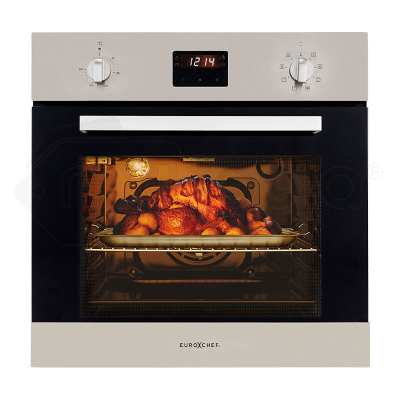 V219-COKOVNEUCA78A-73835-00 EuroChef 60cm Stainless Electric Wall Oven 8 Function Built-in Fan Forced Grill Touch Control - Image 1