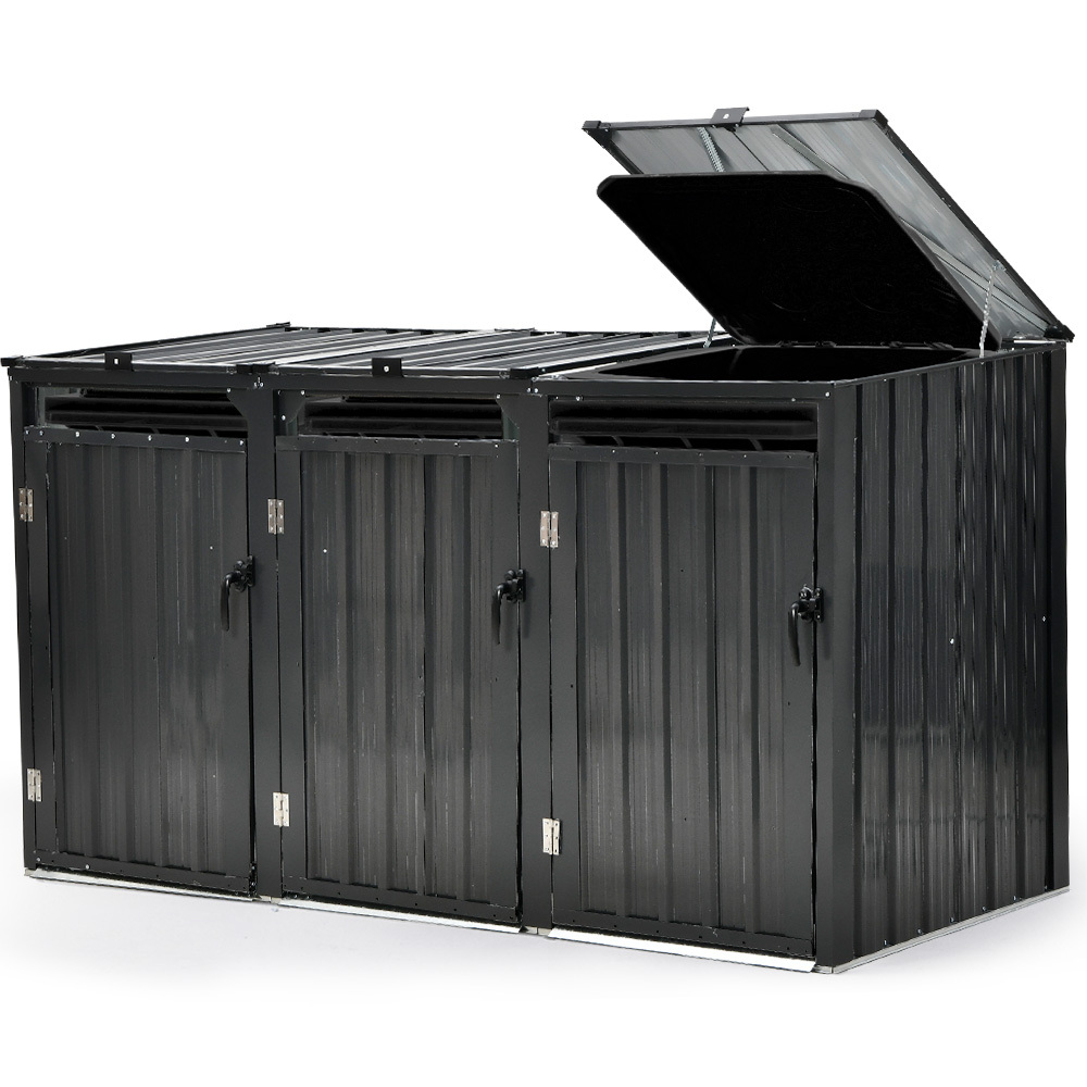 V219-GBGSTLPCGS3A-202502281141-00 PLANTCRAFT Triple Steel Wheelie Garbage Bin Storage Shed, Enclosure with 3 Opening Doors - Image 1