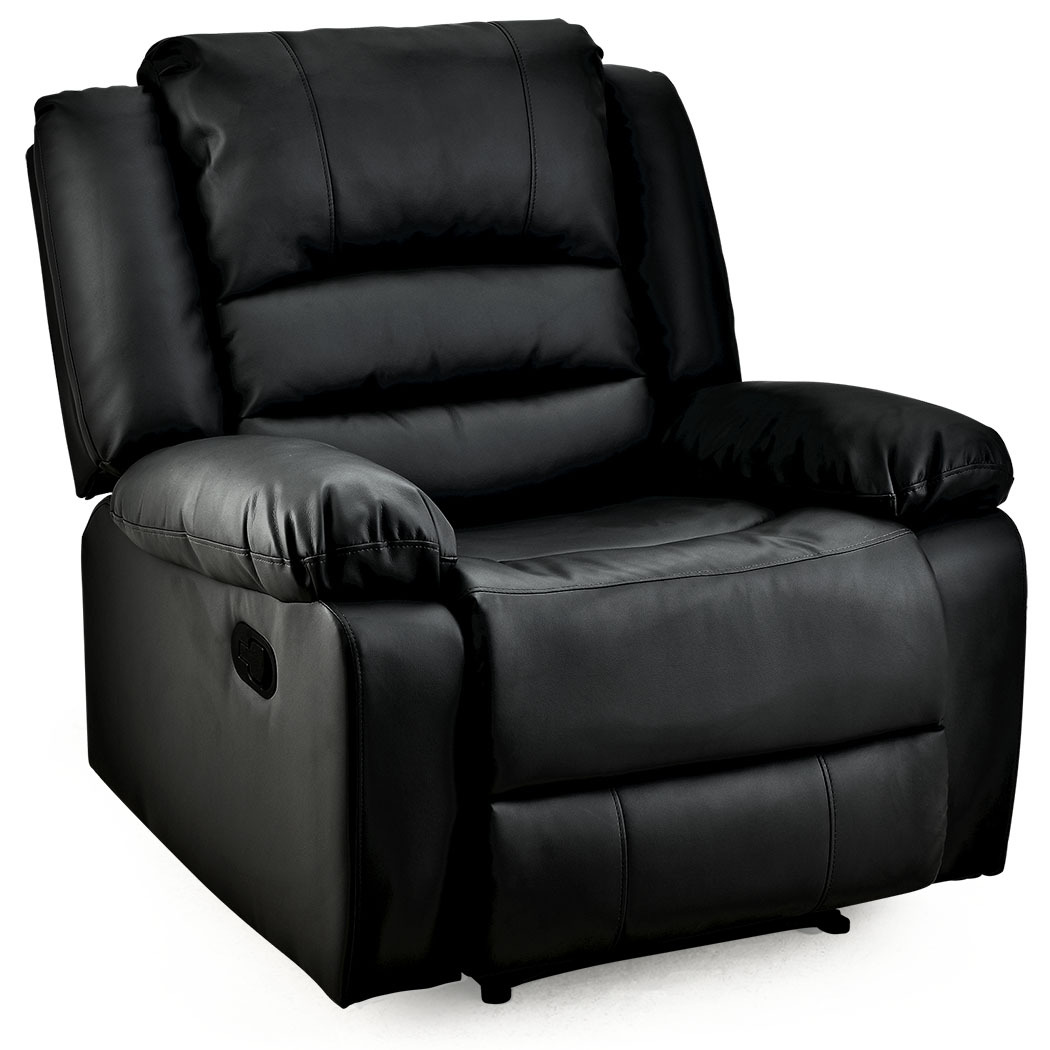 V219-HECRCRFOA4MB-74084-00 FORTIA Luxury Recliner Lounge Chair, Single Faux Leather Armchair, for Home Theatre Cinema, Elderly, Black - Image 1