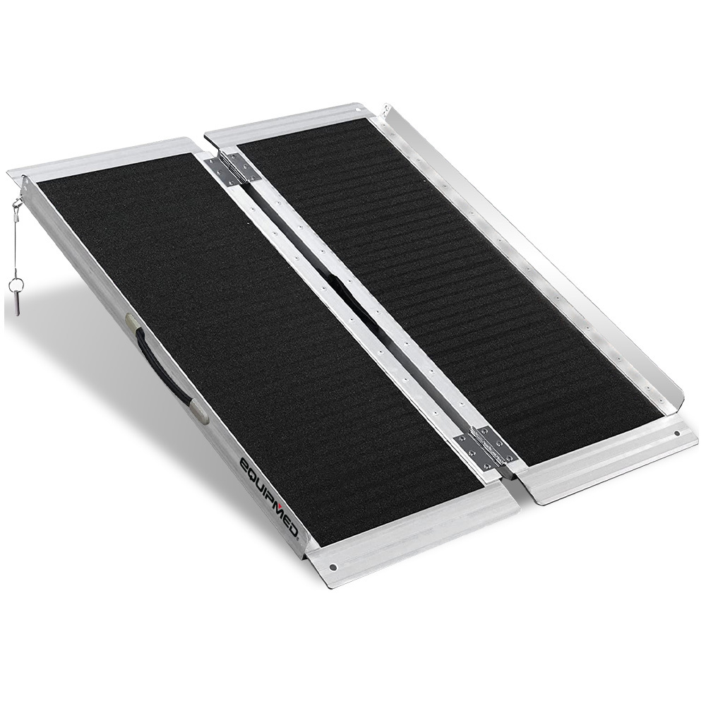 V219-HELRMPEQ09KA-74090-00 EQUIPMED 91cm Portable Folding Aluminium Access Ramp, 272kg Rated, Black Ultra-Grip, for Wheelchair, Mobility Scooter - Image 1