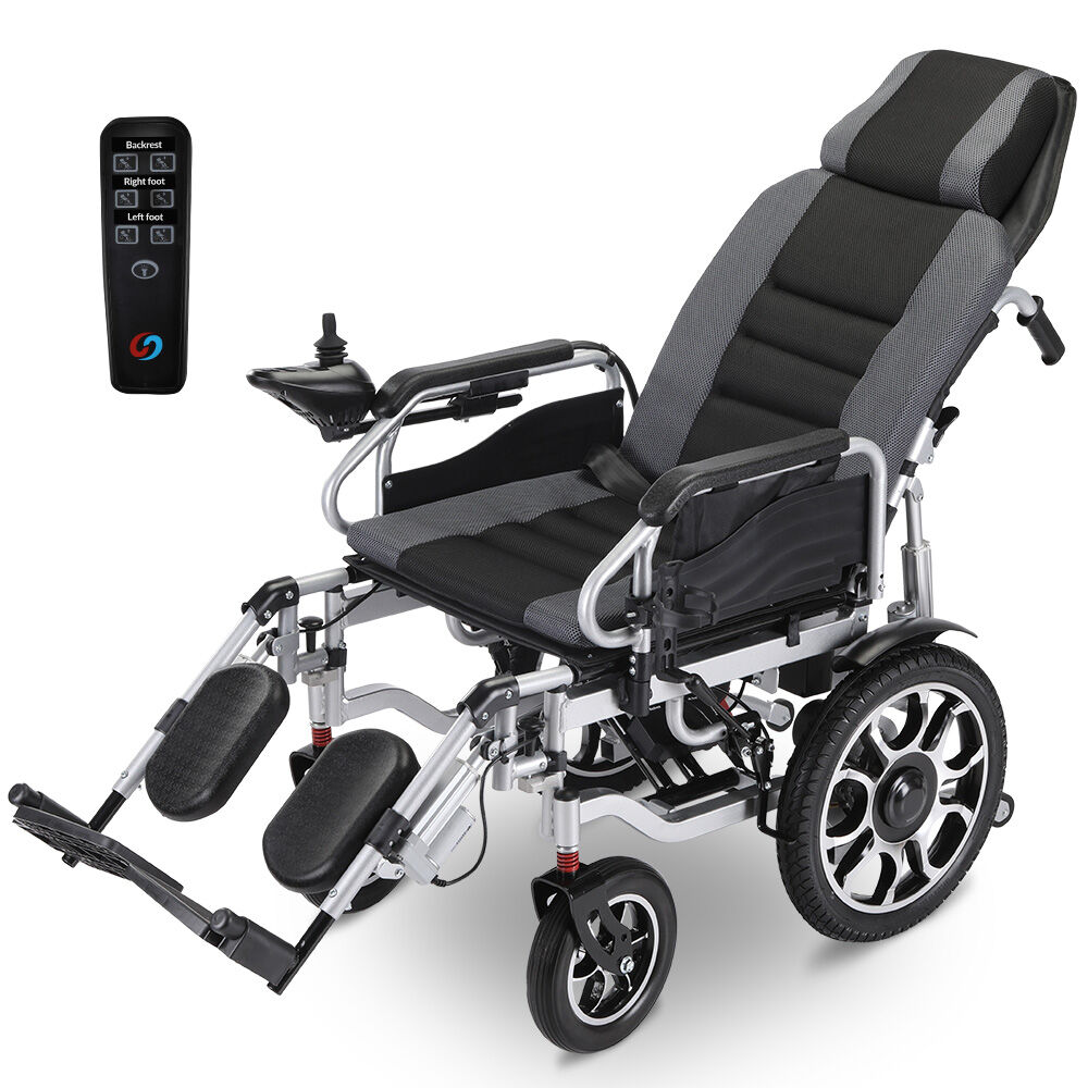 V219-HELWLCEQPGK9A-225388-00 EQUIPMED Power Electric Wheelchair, Long Range, Auto Recline, Lithium Battery, 16" Rear Wheels, Headrest, Folding, Grey/Black - Image 1