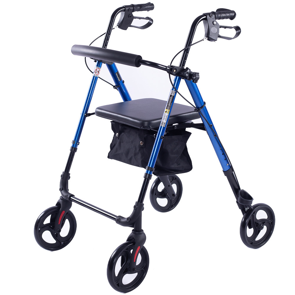 V219-HELWLKEQ95BB-74104-00 EQUIPMED 4 Wheel Lightweight Rollator Walker, Aluminium Frame, Seat, Carry Bag, for Seniors, Blue - Image 1