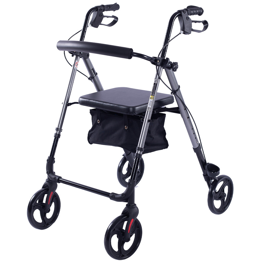 V219-HELWLKEQ95TB-74106-00 EQUIPMED 4 Wheel Lightweight Rollator Walker, Aluminium Frame, Seat, Carry Bag, for Seniors, Titanium Style - Image 1