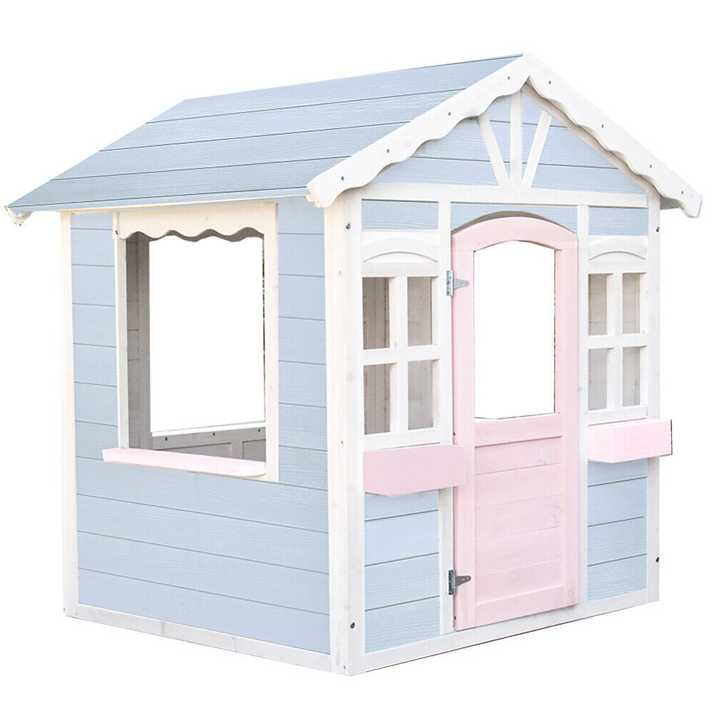 V219-PLYCBHRV1BLA-202503241145-00 ROVO KIDS Cubby House, Outdoor Wooden DIY Timber Cottage Style Playhouse, for Children - Image 1