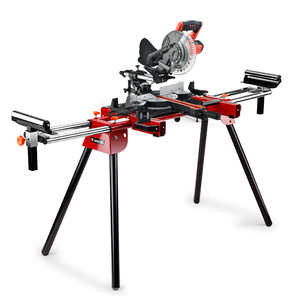 V219-SAWMTRBM20SF17-74305-00 BAUMR-AG 210mm Sliding Compound Mitre Drop Saw and Adjustable Stand Combo - Image 1