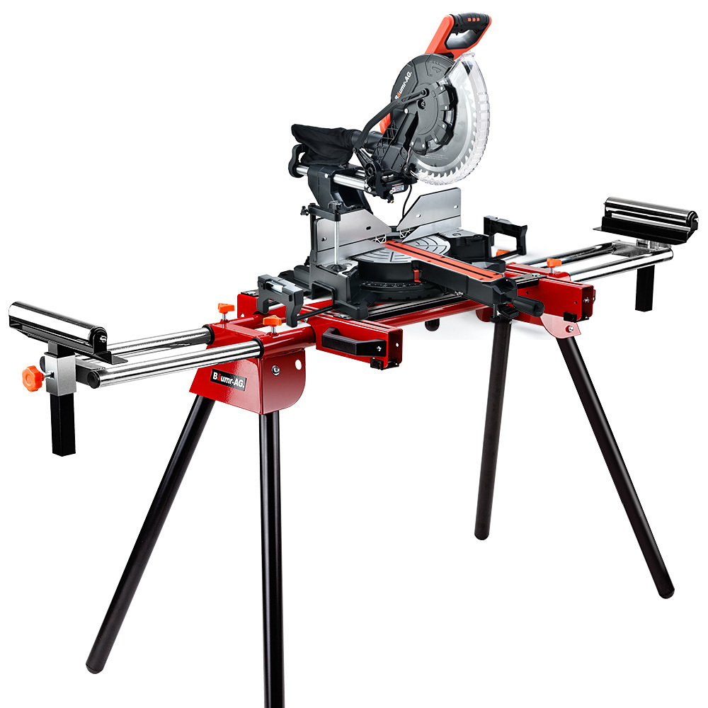 V219-SAWMTRBM30DF17-74307-00 BAUMR-AG 305mm Dual Bevel Sliding Compound Mitre Drop Saw and Adjustable Stand Combo - Image 1