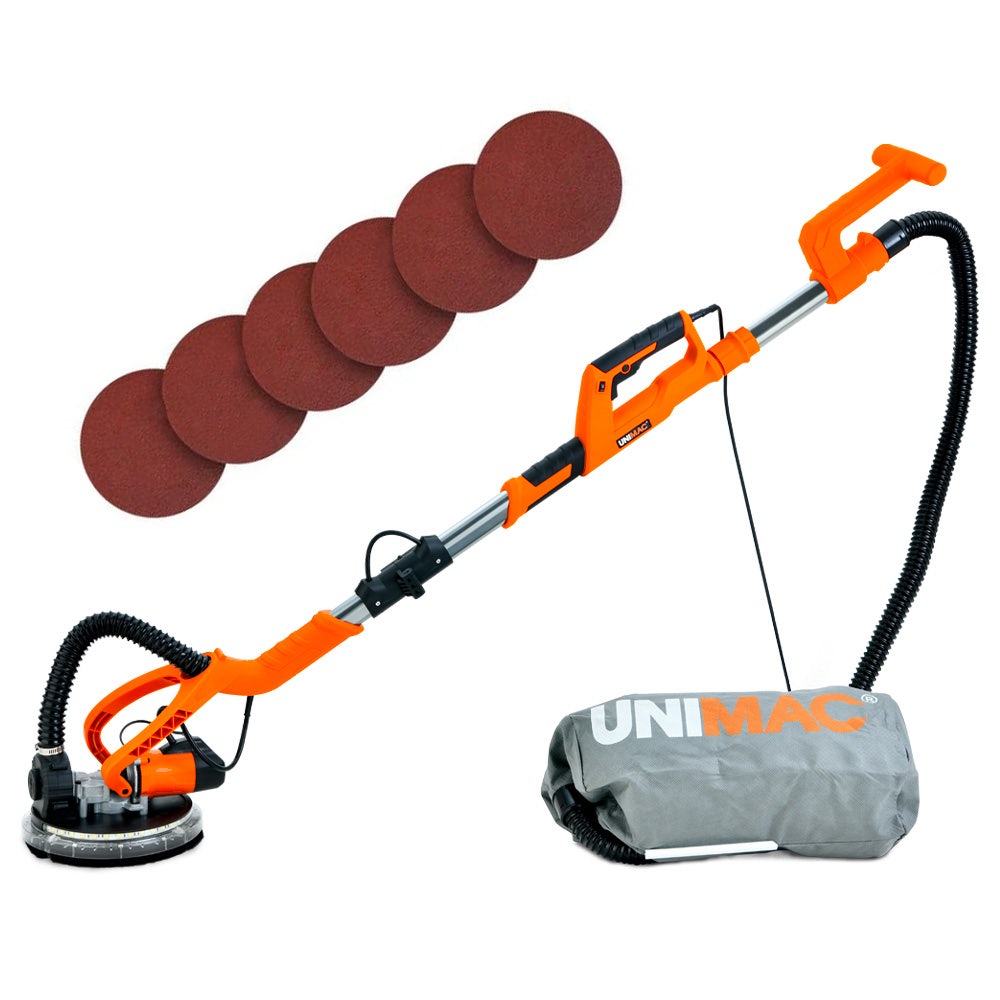 V219-SNDDRYUMLA7A-202507011833-00 Unimac 225mm 750W Telescopic Long Reach Dry Wall Sander Kit, Foldable, Vacuum System, LED Worklight, 6x Sanding Discs - Image 1