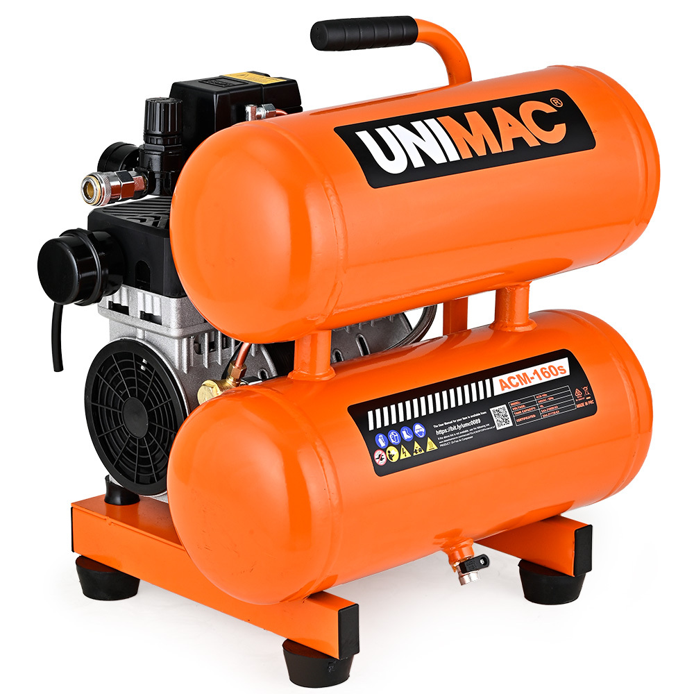 V219-TOLACMUM1C6FA-225391-00 UNIMAC 16L Twin Tank Air Compressor, 116PSI Portable Silent Oil-Free Electric, for Airtools Tyre Inflation - Image 1