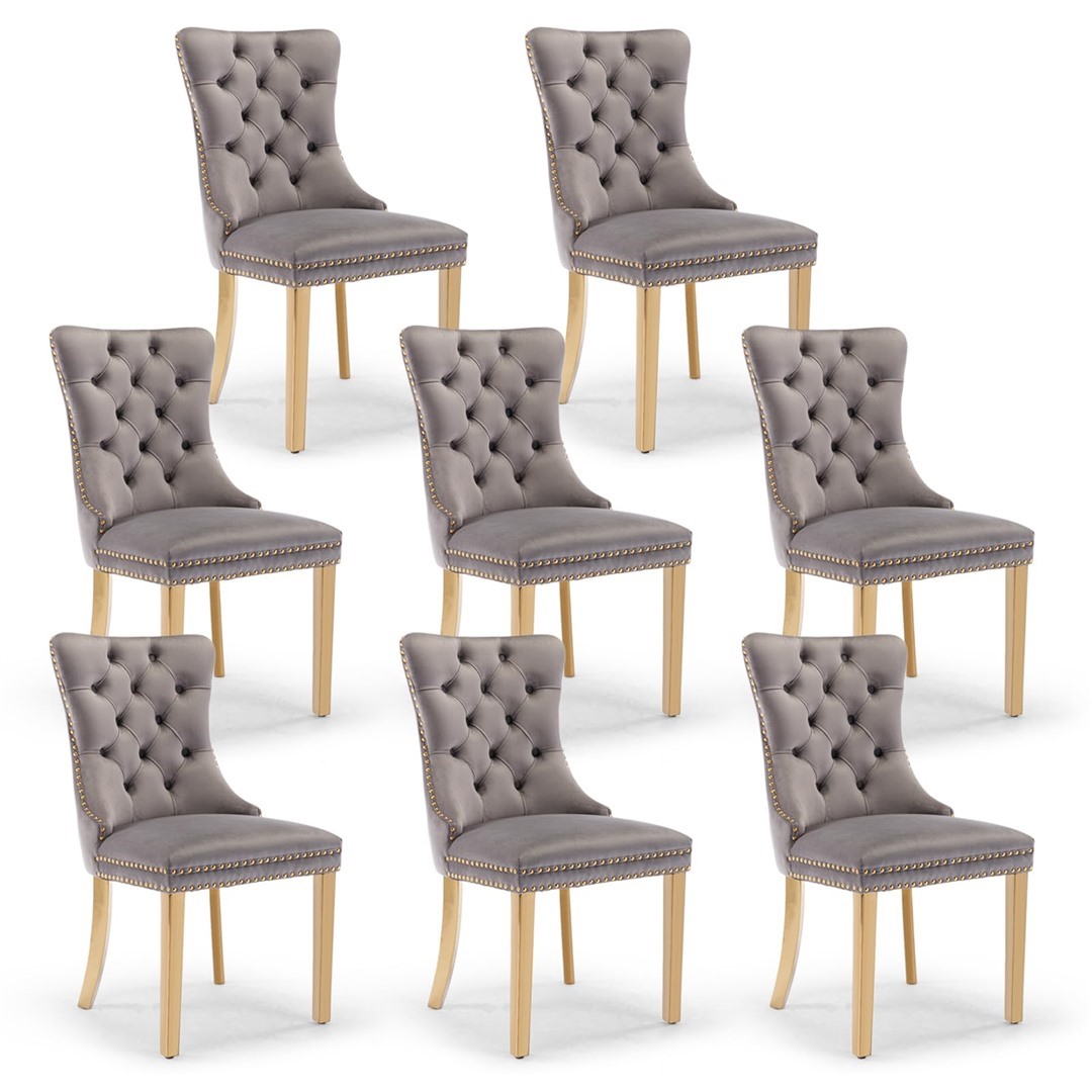Version 1.0.0 AADEN 8x Velvet Dining Chairs with Golden Metal Legs-Grey - Image 1