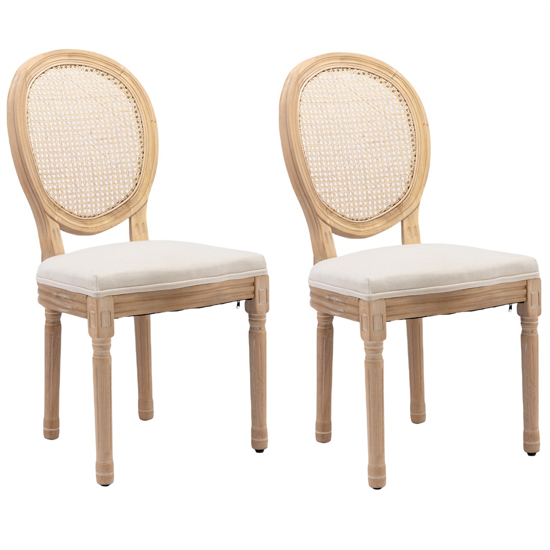 V226-SW1843BG-189368-00 AADEN 2x Rattan Dining Chairs with Solid Wood Legs- Beige - Image 1