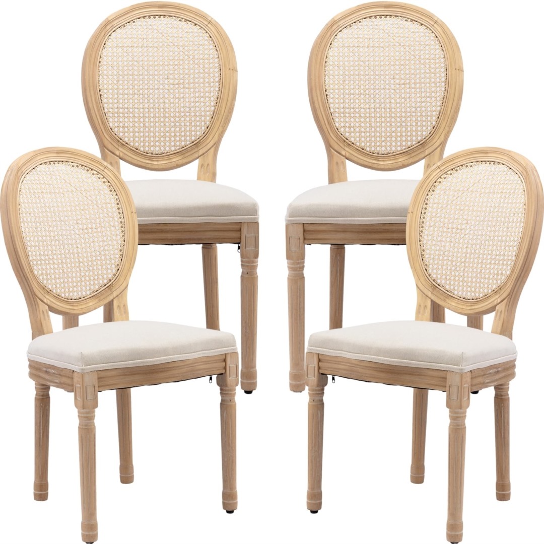Version 1.0.0 AADEN 4x Rattan Dining Chairs with Solid Wood Legs- Beige - Image 1
