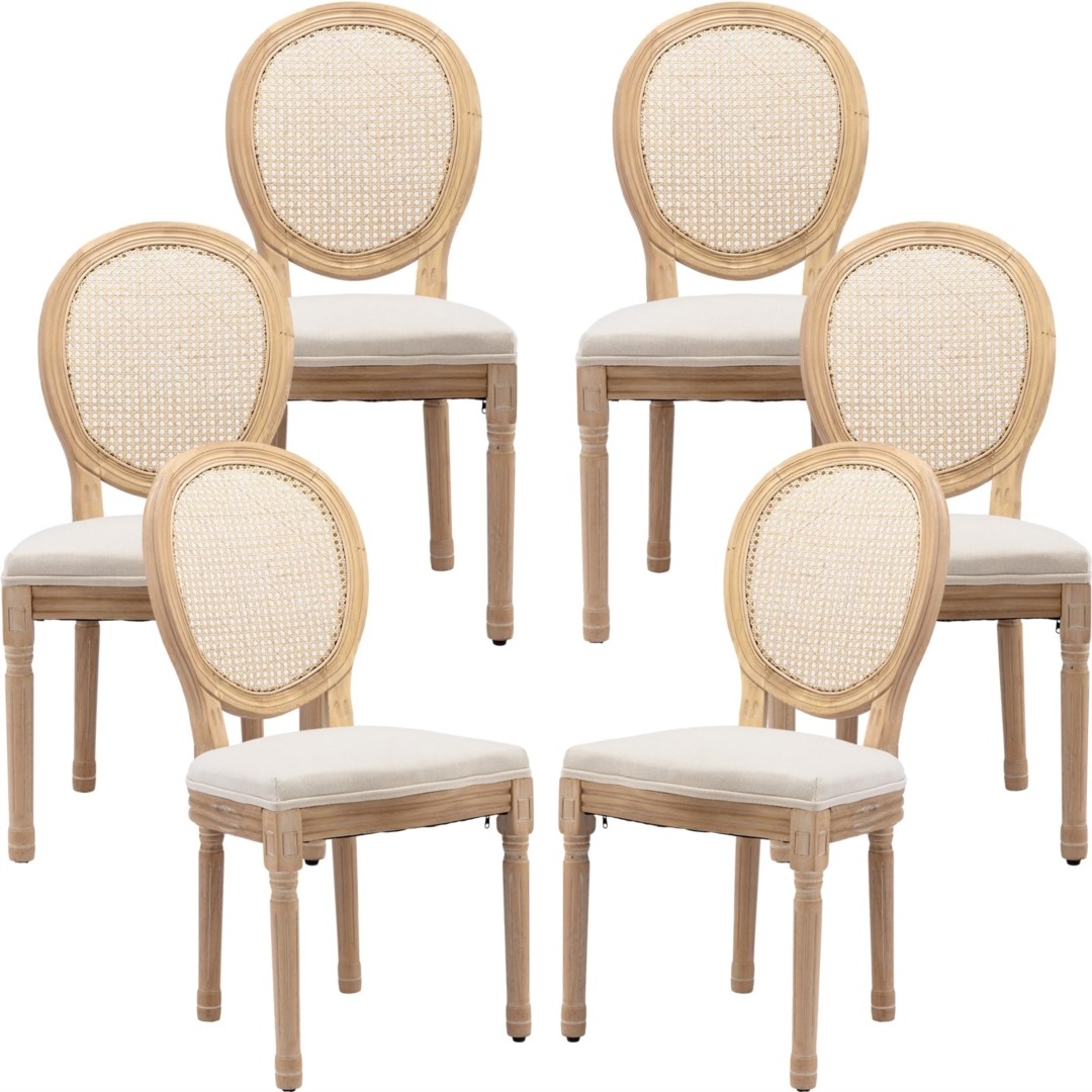 Version 1.0.0 AADEN 6x Rattan Dining Chairs with Solid Wood Legs- Beige - Image 1