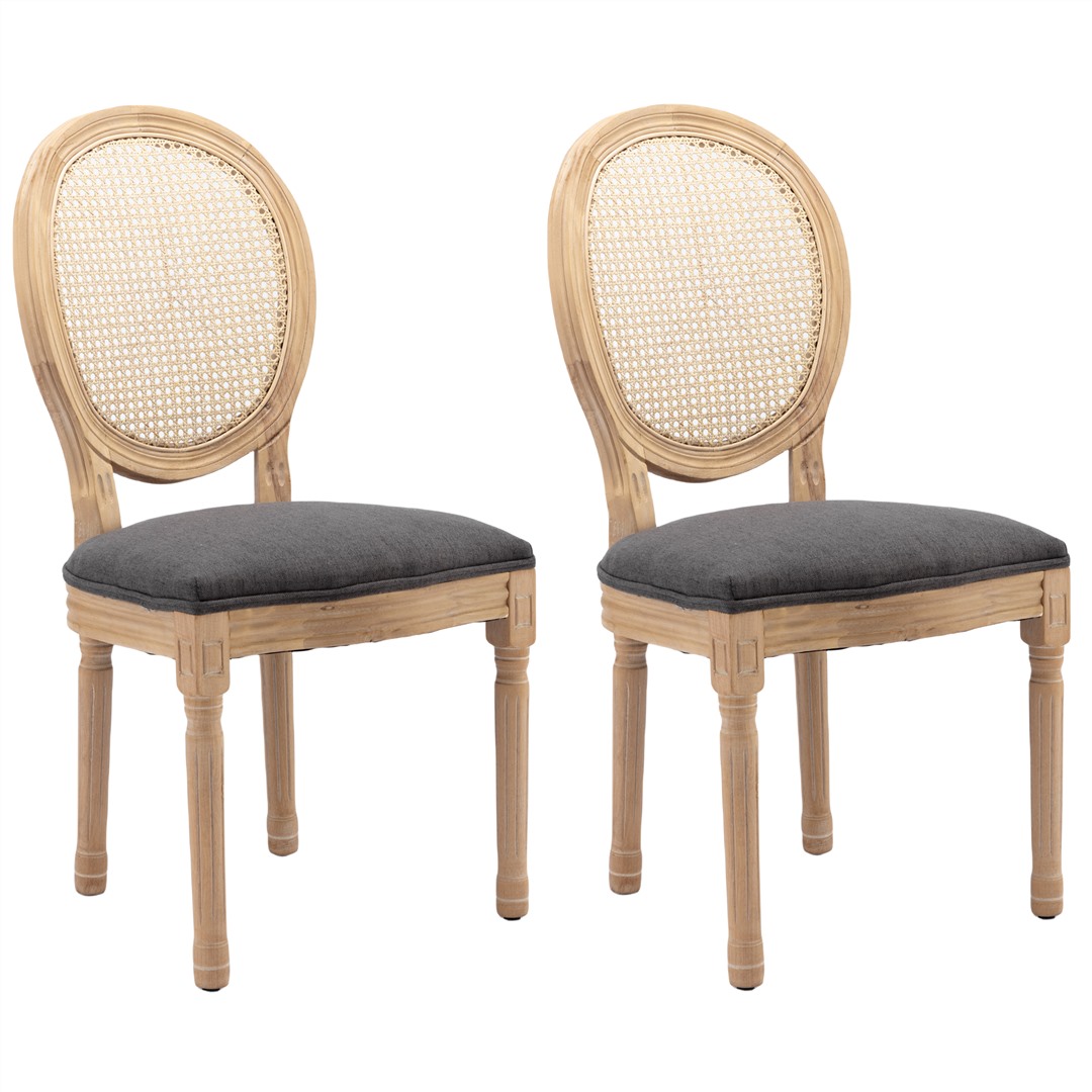 V226-SW1843DG-189369-00 AADEN 2x Rattan Dining Chairs with Solid Wood Legs- Grey - Image 1