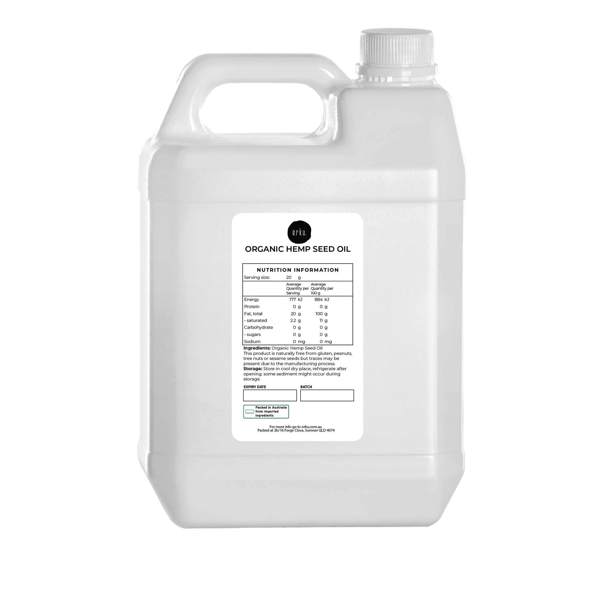 V238-SUPDZ-33088463175760-202509051439-00 Orku 5L Organic Hemp Seed Oil - Cold Pressed Food Grade Oils - Image 1