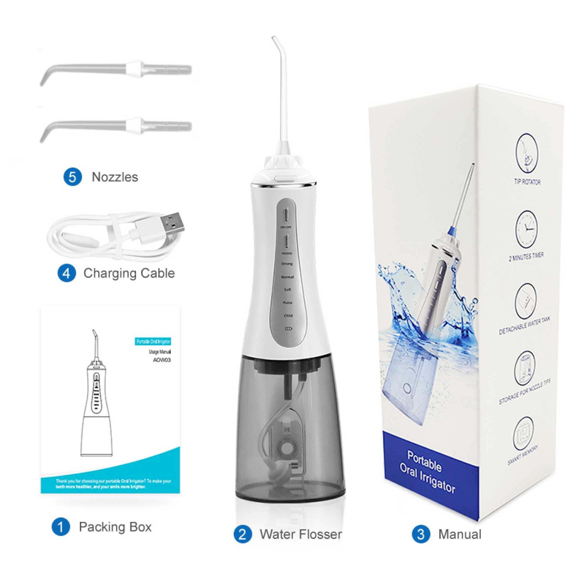 V238-SUPDZ-40125763289168-202507311311-00 Portable Oral Irrigator 350ml - Rechargeable Water Dental Flosser Teeth Cleaner - Image 1