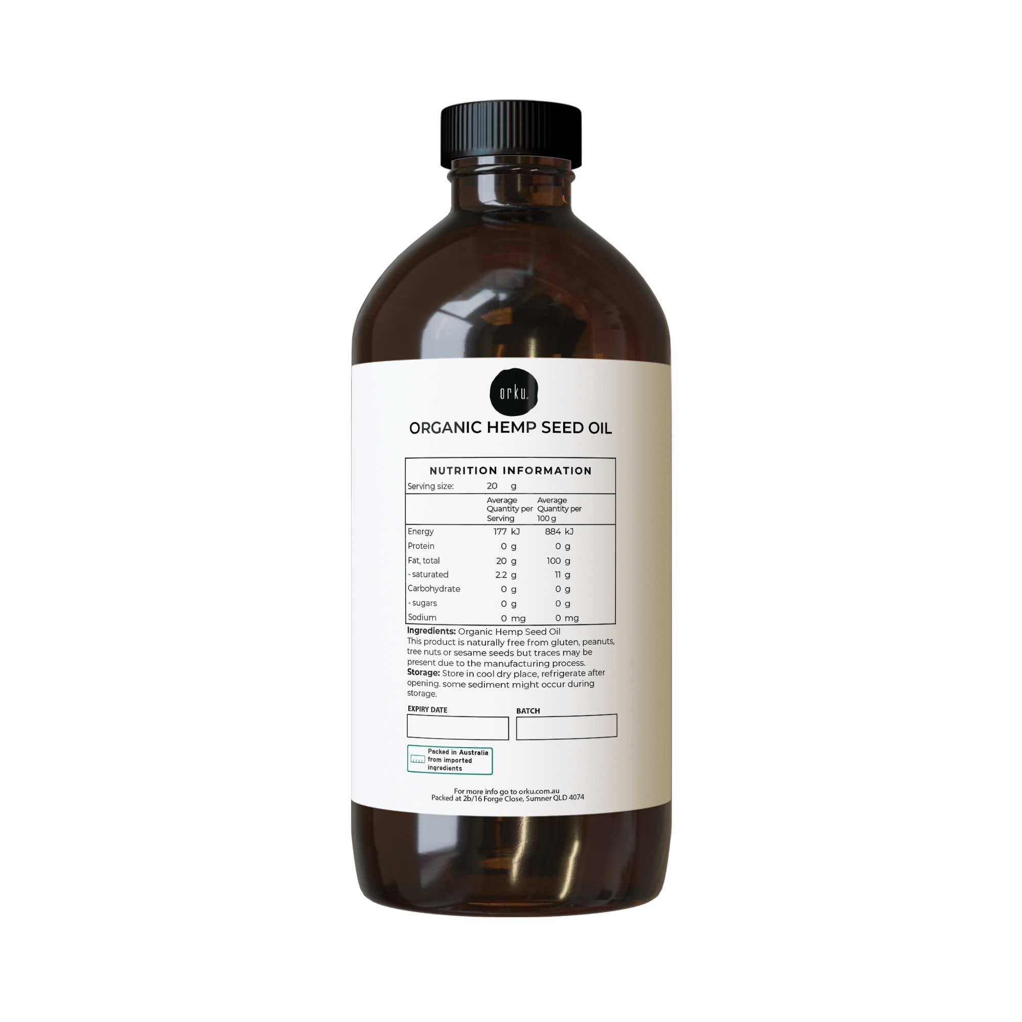 V238-SUPDZ-46283994182-202508261133-00 Orku 500ml Organic Hemp Seed Oil - Cold Pressed Food Grade Oils - Image 1
