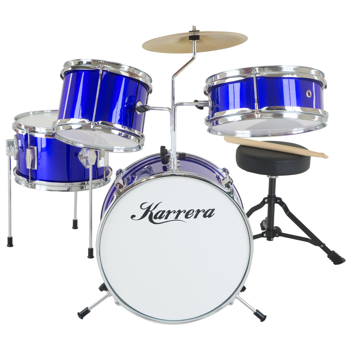 V240-4PC-DRUM-BU-71657-00 Karrera Children's 4pc Drum Kit - Blue - Image 1