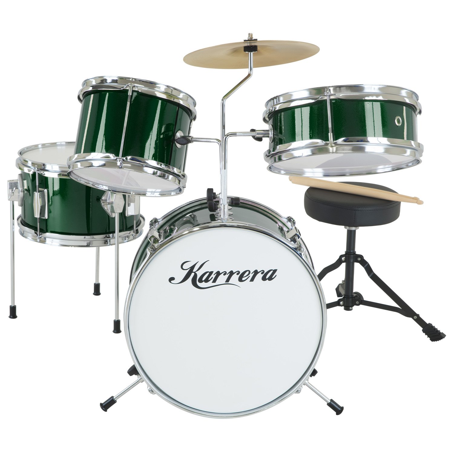 V240-4PC-DRUM-GN-71658-00 Karrera Children's 4pc Drumkit - Green - Image 1