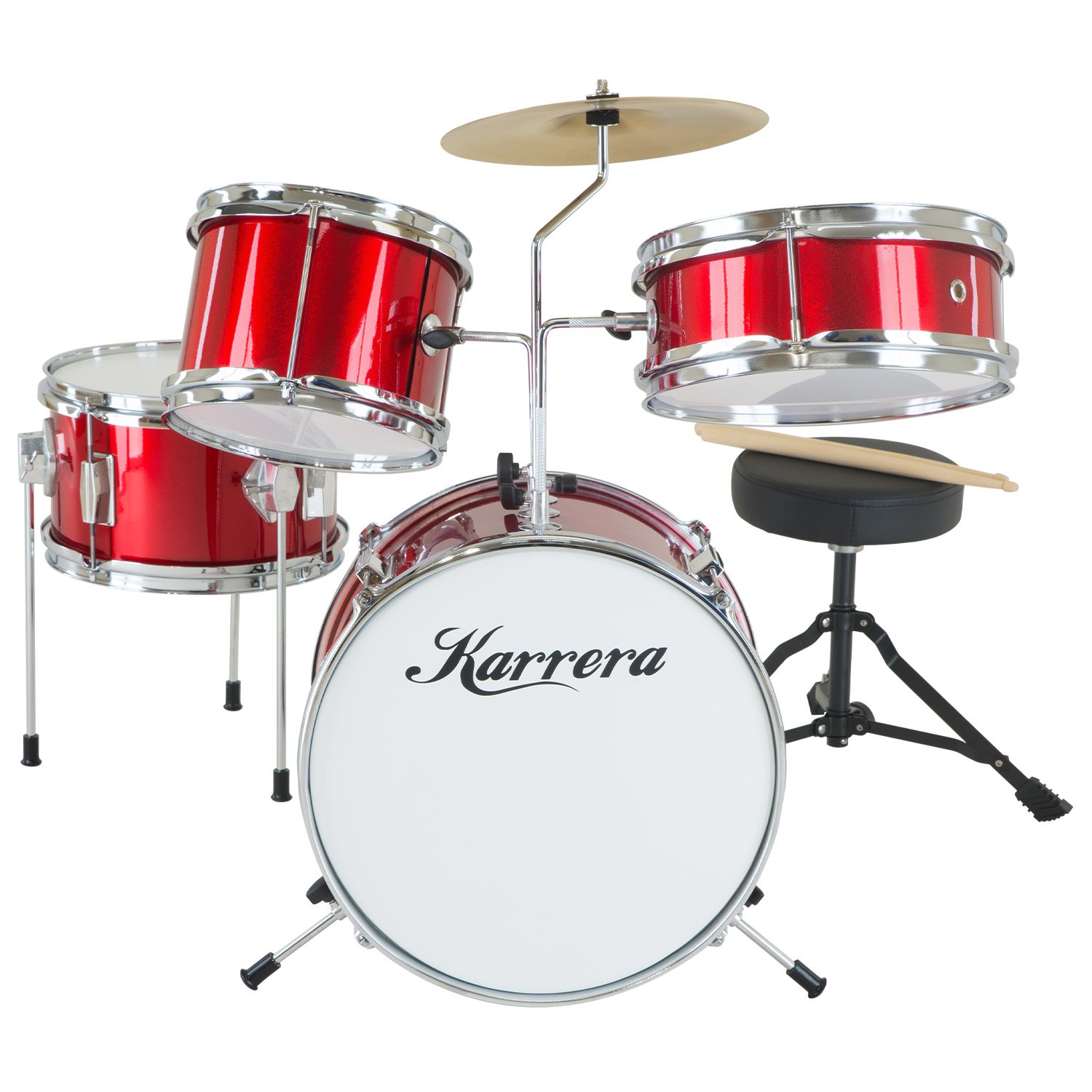 V240-4PC-DRUM-RD-71660-00 Karrera Children's 4pc Drum Kit - Red - Image 1