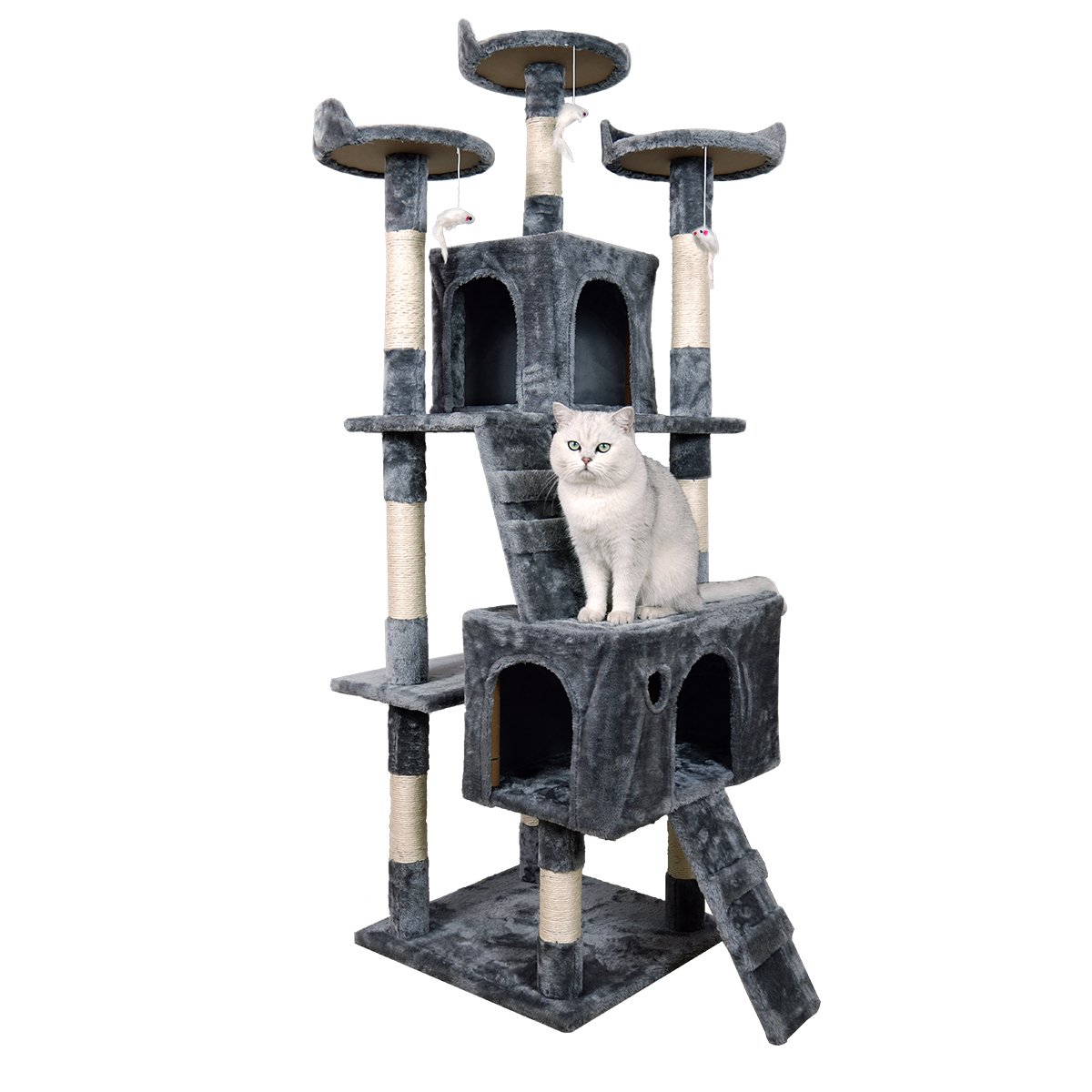V240-CAT-EJT-361-DGY-71097-00 Furtastic 170cm Cat Tree Scratching Post - Dark Grey - Image 1