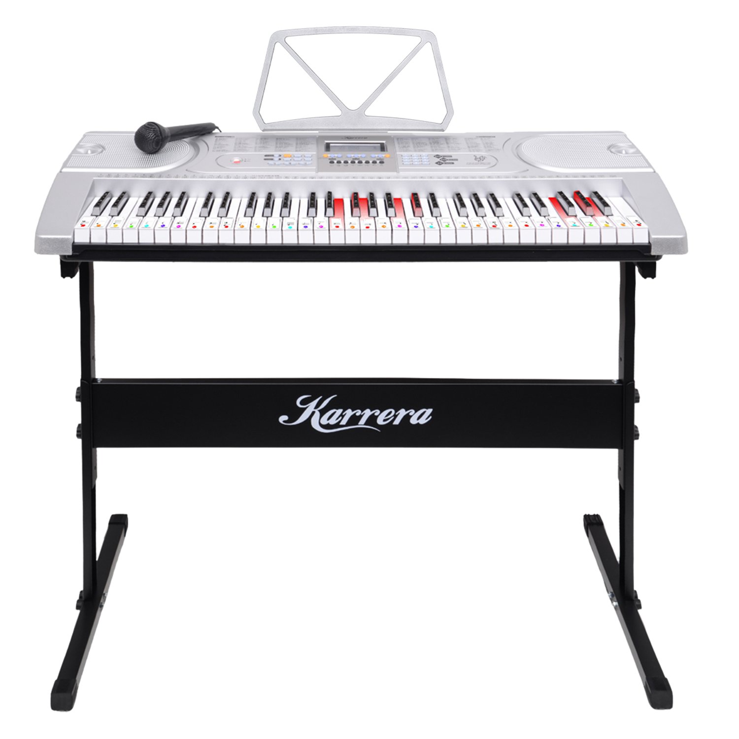 V240-EKB-CHJ-61-SL-LED-202503201302-00 Karrera 61 Keys Electronic LED Keyboard Piano with Stand - Silver - Image 1