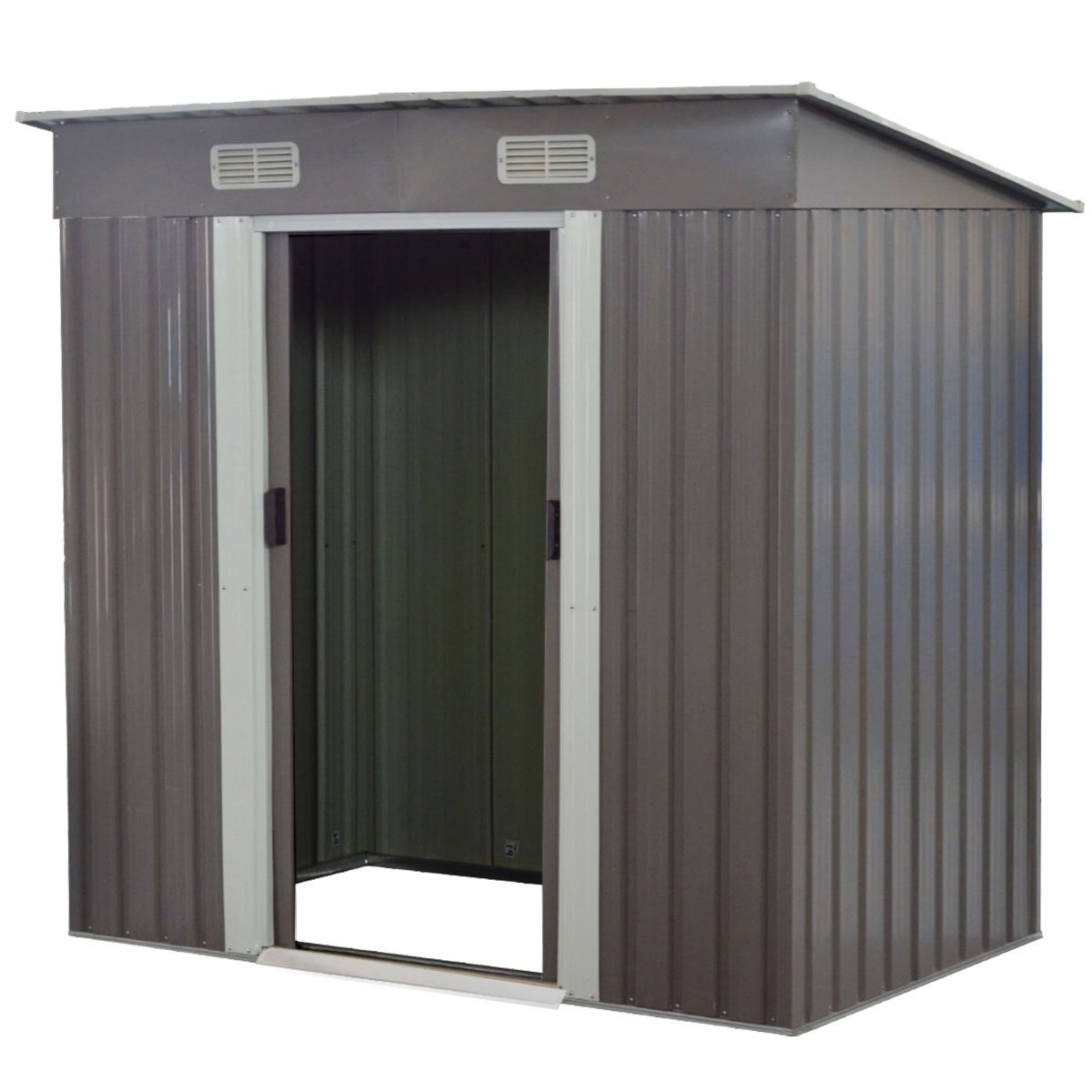 V240-GSF-BSW-48B-GY-73561-00 Wallaroo 4ft x 8ft Garden Shed with Base Flat Roof Outdoor Storage - Grey - Image 1