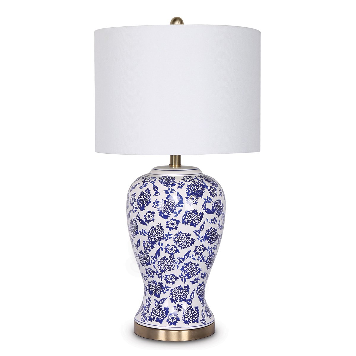V240-LMP-MLM-260-71619-00 Sarantino Table Lamp Ceramic Floral Base Cotton Drum Shade - Image 1