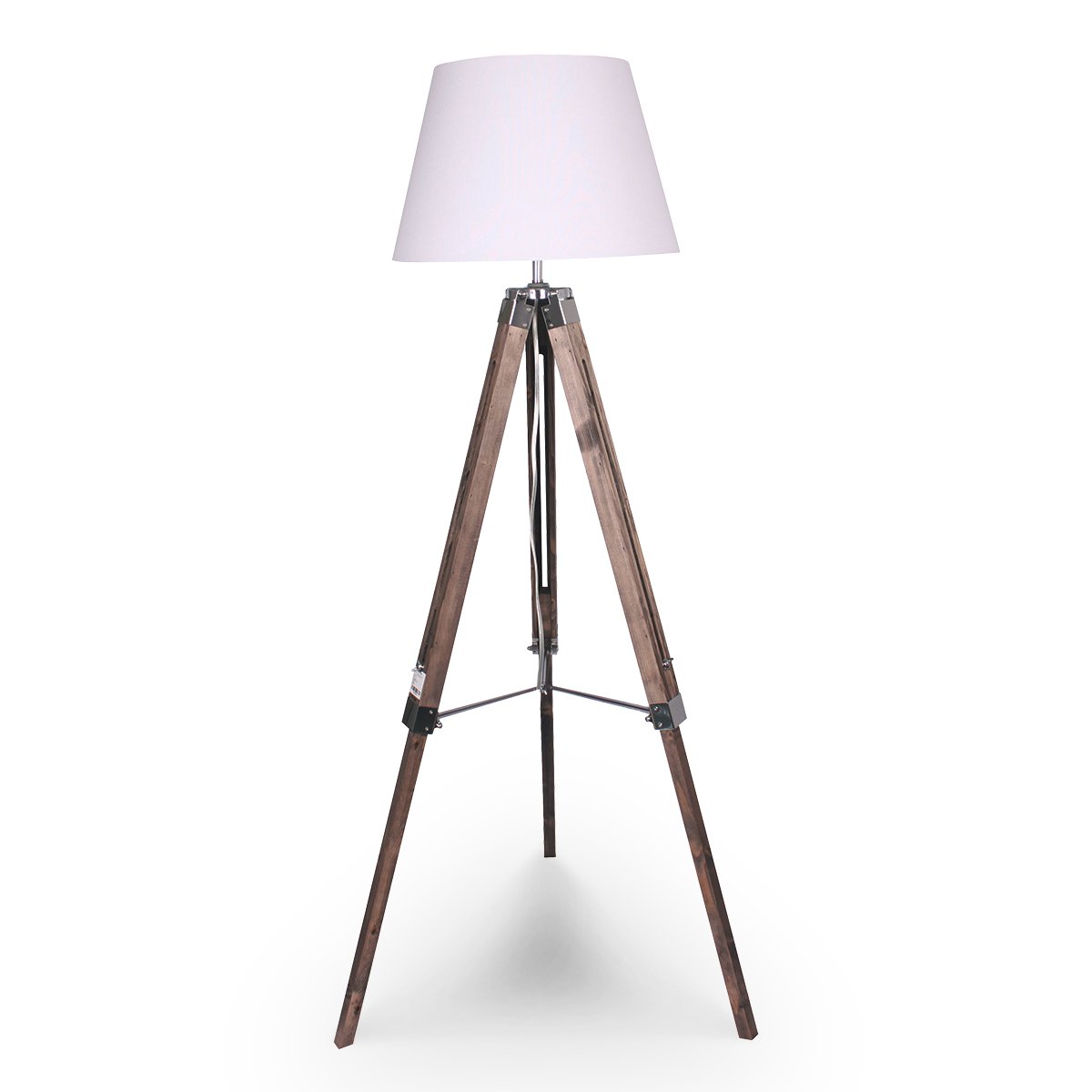 V240-LMP-MLM-529-71590-00 Sarantino Solid Wood Tripod Floor Lamp Adjustable Height White Shade - Image 1