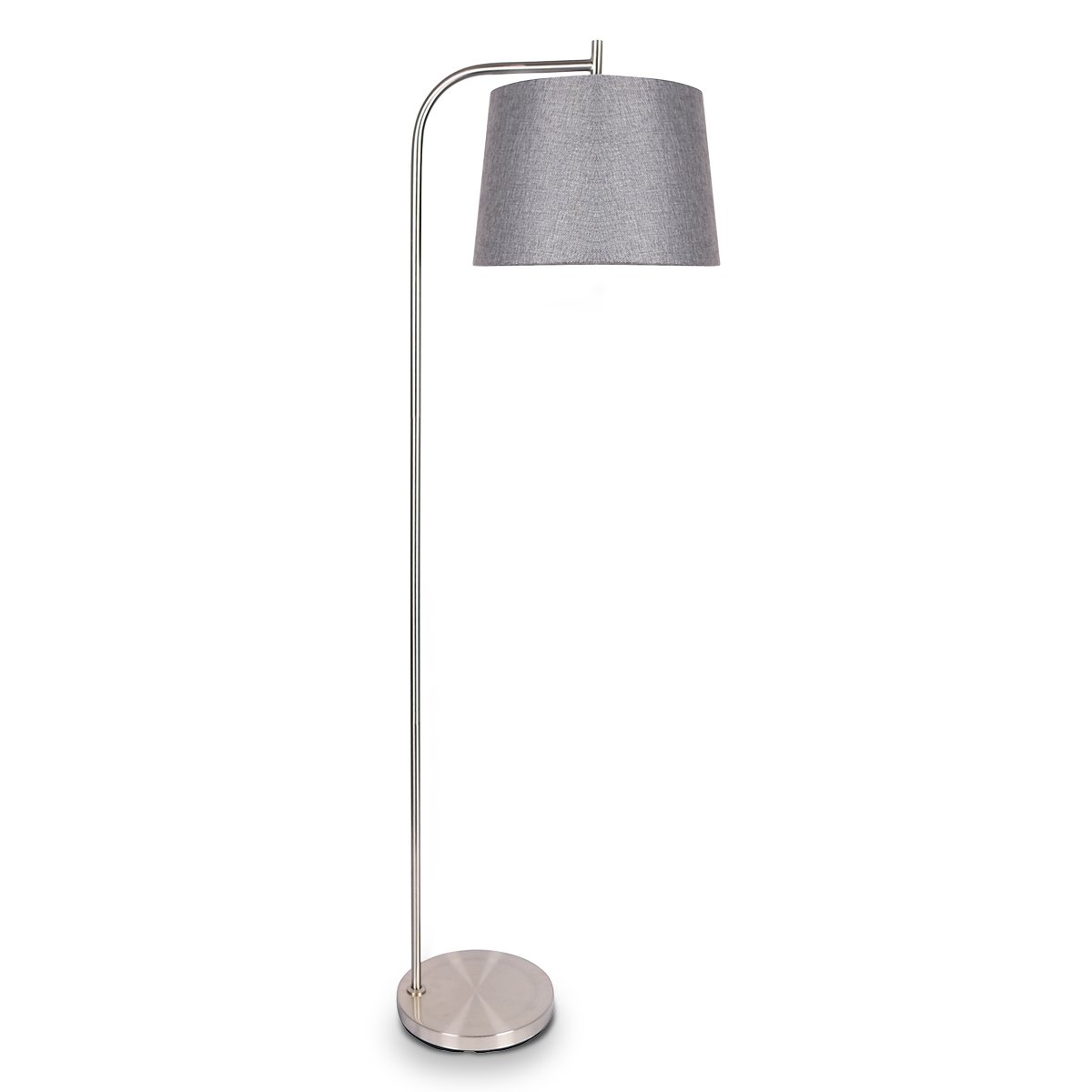 V240-LMP-MLM-618-71588-00 Sarantino Metal Task Floor Lamp Nickel Finish with Grey Fabric Shade - Image 1