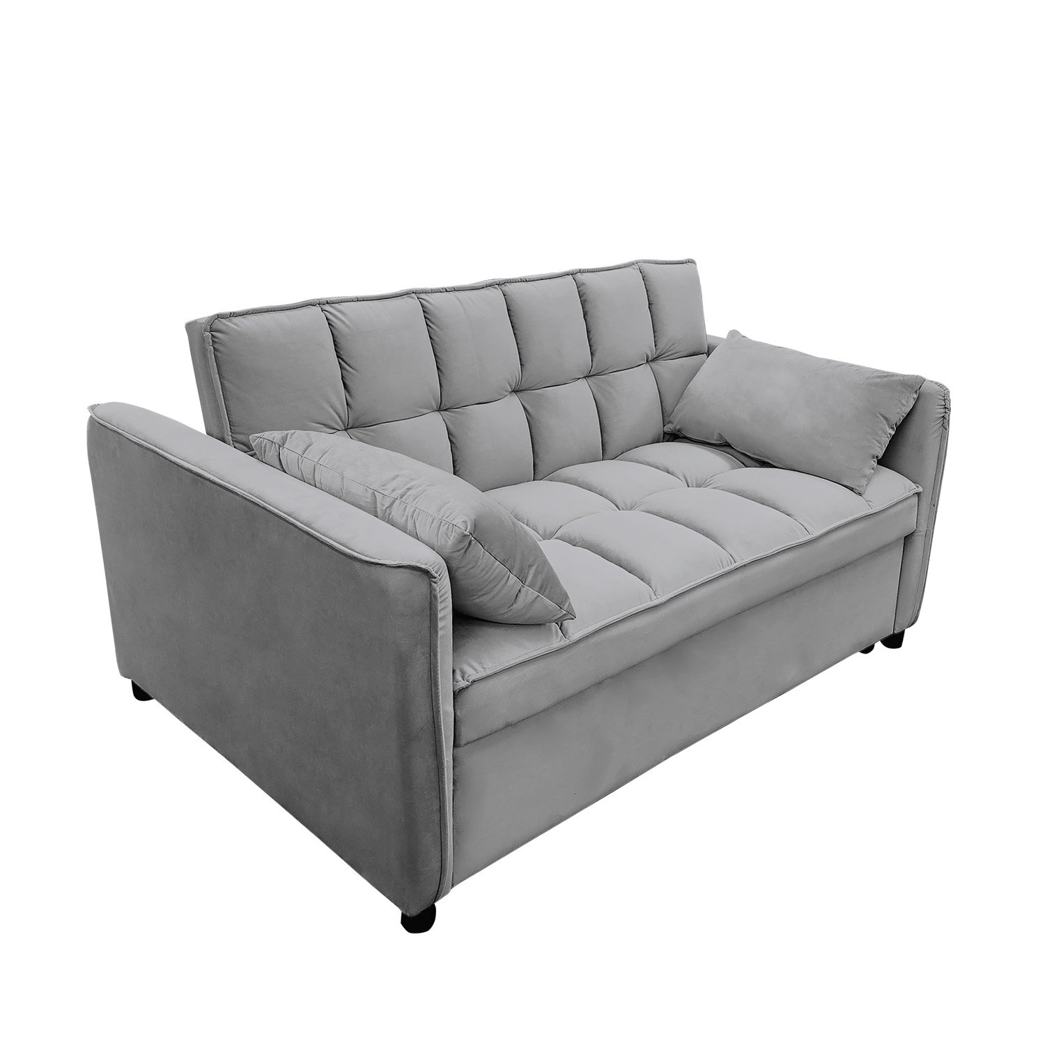 V240-SOFA-7006-VEL-DGY-202504101246-00 Sarantino Quincy 2-Seater Velvet Sofa Bed in Dark Grey with Wooden Frame and Tufted Design - Image 1