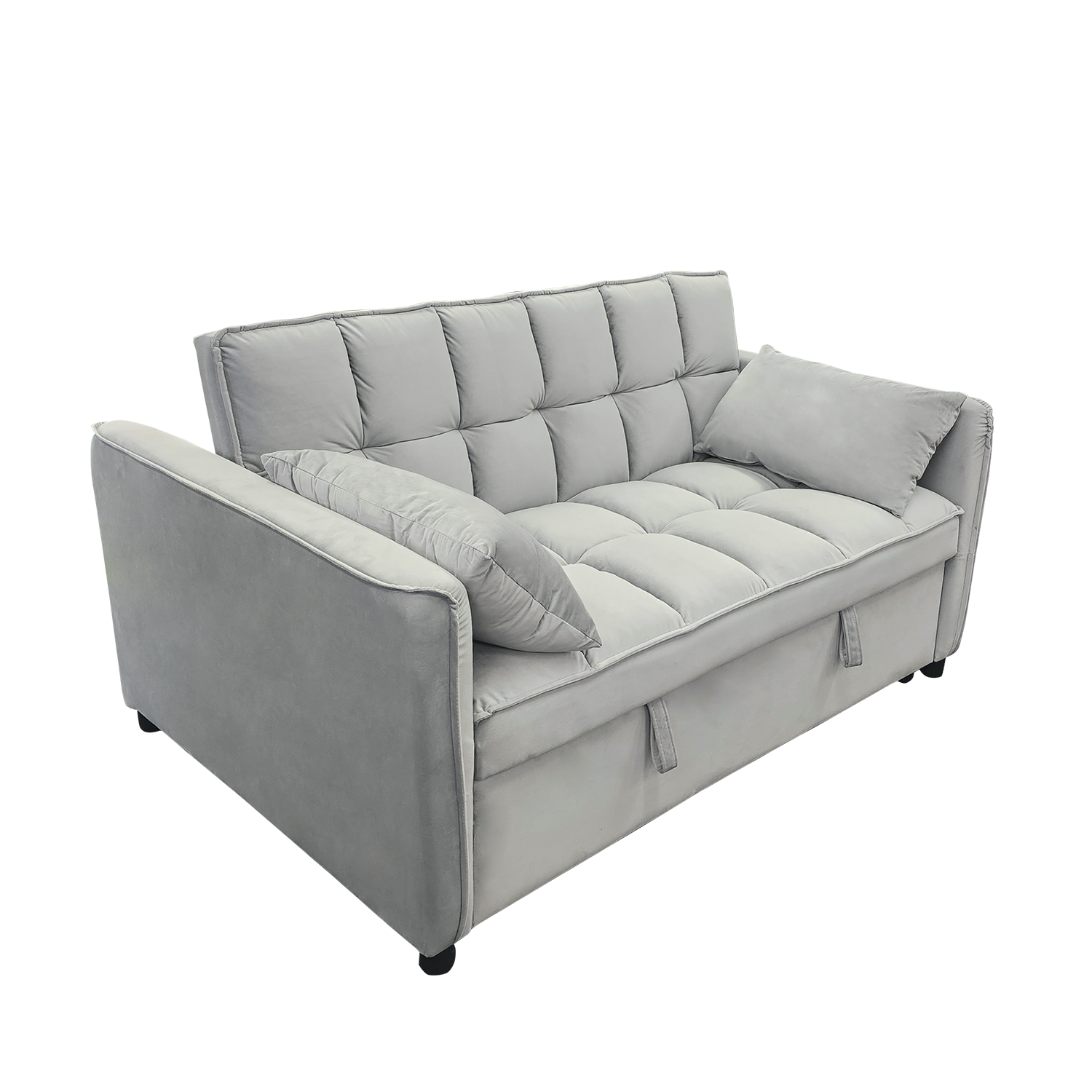 V240-SOFA-7006-VEL-LGY-167575-00 Sarantino Quincy 2-Seater Velvet Sofa Bed in Light Grey with Wooden Frame and Tufted Design - Image 1